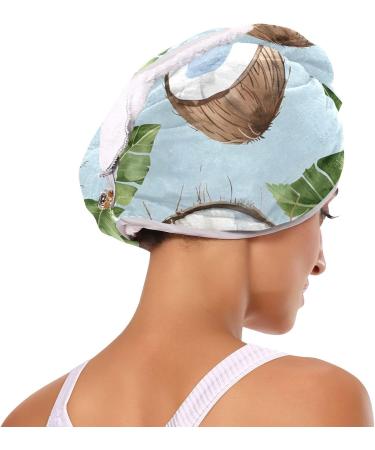 Watercolor Coconuts & Green Leaves Hair Towel 2 Pack - Super Absorbent Quick Dry Turbans for Women & Girls - Buy Online on GoSupps.com