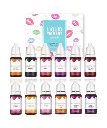 KYDA 12 Colors Lipstick Liquid Pigment Set,DIY Lip Gloss Pigment Cosmetic Dye,Edible Coloring Pure Plant Pigment Only for Lip Gloss Base-Set A