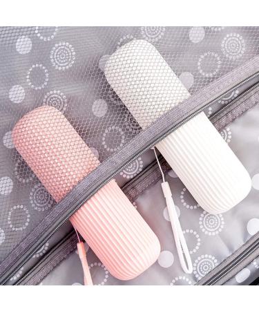 Travel Toothbrush Case Holder - Portable Plastic Toothpaste Storage Cup for Outdoor Trips - Beige - Buy Online on GoSupps.com