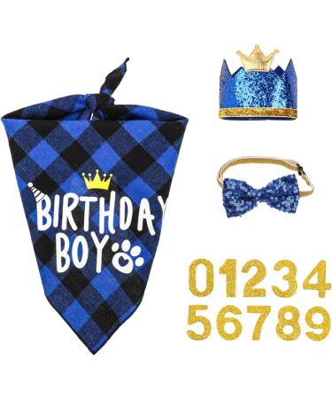 WLLHYF Dog Birthday Party Supplies Boy Dog Birthday Bandana Set with Cute Dog Bow Tie Dog Birthday Crown Hat with Numbers Small Medium Large Dogs(Blue) - Buy Online on GoSupps.com