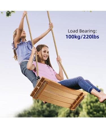 Pellor Wood Tree Swing Seat - Indoor Outdoor Rope Wooden Swing Set for Children & Adults - 17.7x7.9x0.6 inch - Burlywood - Buy Online on GoSupps.com