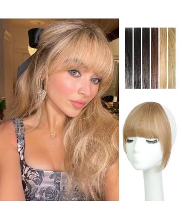 Bangs Hair Clip in Bangs 100% Human Hair Extensions Wispy Bangs French Bangs Fringe with Temples Hairpieces for Women Clip on Air Bangs Curved Bangs for Daily Wear(French Bangs,Blonde) French Bangs Blonde