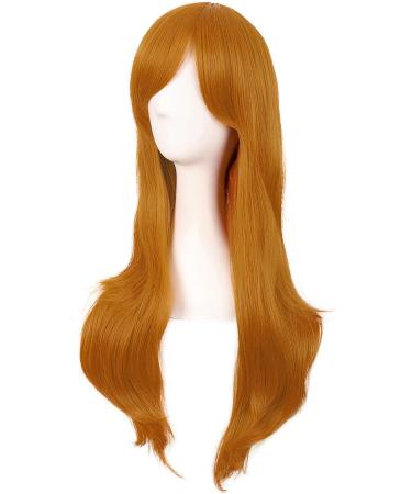 MapofBeauty 28 Women Side Bangs Long Curly Hair Cosplay Wig - Golden Orange - Buy Online on GoSupps.com