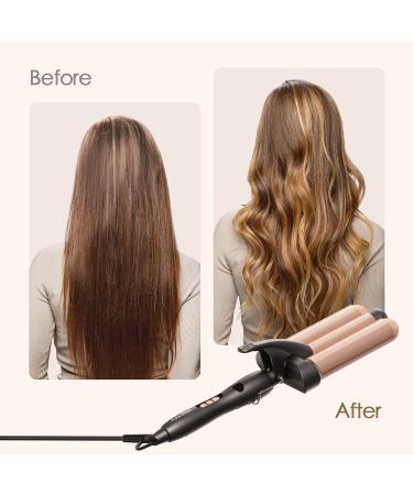 3 Barrel Curling Iron Wand - 1.25 Inch Ceramic Tourmaline Triple Barrel Hair Waver with Adjustable Temperature & LCD Display - Portable Rose Gold Crimper for Effortless Beach Waves - Buy Online on GoSupps.com