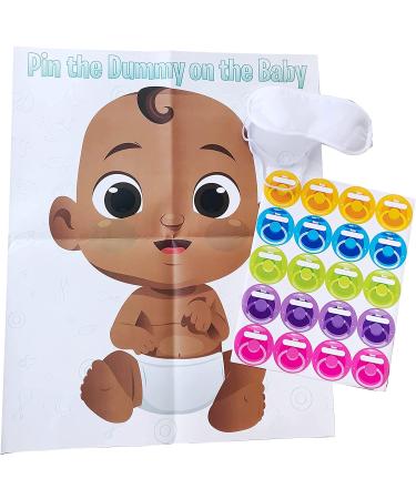 Funny Baby Shower Game - Pin The Pacifier - Includes 24 Stickers  Large Poster and Luxury Blindfold