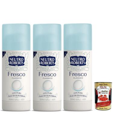 Italian Gourmet E.R. Neutro Roberts Fresco Stick Deodorant without aluminum salts zero stains natural protection with floral notes 3 x 40 ml + Italian Gourmet Polpa 400 g