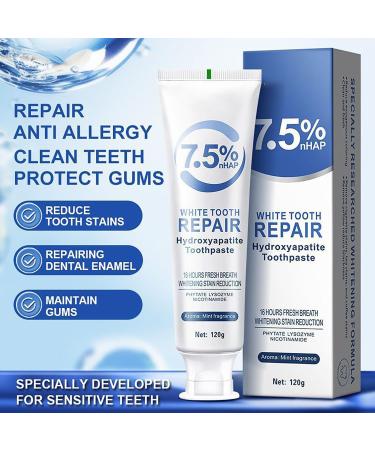 7.5% Hydroxyapatite Toothpastes for Enamel Protection & Tooth Strengthening, 7.5% Hydroxyapatite Toothpaste White Tooth Repair, Fluoride-Free Formula with Gentle Mint, Fresh Breath (3) - Buy Online on GoSupps.com