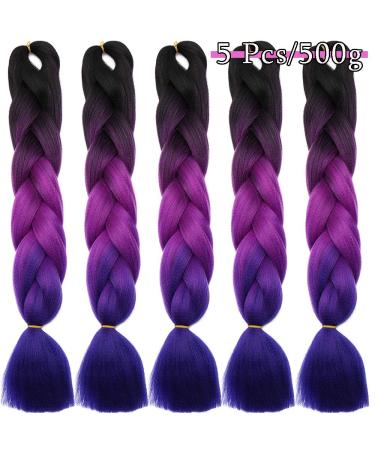 SEGO 5 Packs Crochet Braid Extensions - Kanekalon Hair in 3 Tones (Black Dark Pink Dark Blue) - 24 Length - Buy Online on GoSupps.com