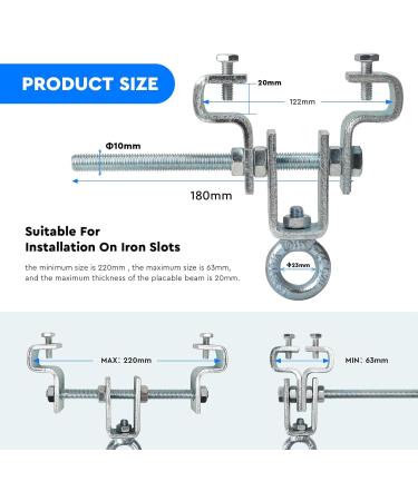 SupaWay Heavy Duty Steel I-Beam Clamp for Boxing Bags | Adjustable 63mm-220mm | 204kg Capacity | Durable Perforated Hanger - Buy Online on GoSupps.com