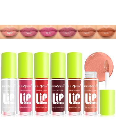 6 Colors Fat Lip Oil Lip Gloss Mini Hydrating Glossy Lip Glow Oil Shiny Transparent Tinted Lip Gloss Plumping Lip Gloss Long Lasting Nourishing Fat Oil Lip Care (6 Colors)