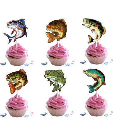 18pcs Fishing Cupcake Toppers for Boys Men Father Big Fish Fishing Cake Decorations Gone Fishing Party Supplies Decorations Glitter Fish Cupcake Toppers - Buy Online on GoSupps.com