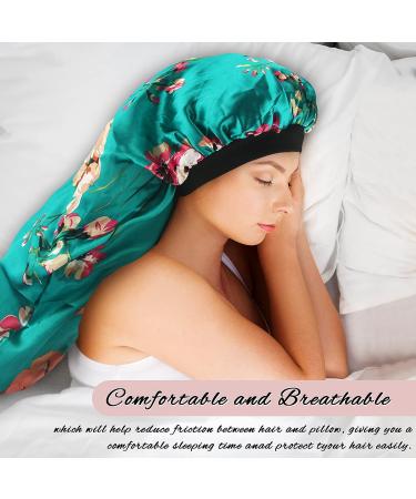 2Pcs XL Satin Bonnet Set for Sleeping | Soft & Comfortable Hair Bonnets for Women | Black+Indigo Pattern - Buy Online on GoSupps.com