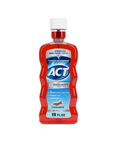 ACT Anticavity Zero Alcohol Fluoride Mouthwash 18 fl. oz. With Accurate Dosing Cup Cinnamon (Pack of 1) Cinnamon 18 Fl Oz (Pack of 1)