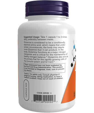 Buy Now Foods L-Glutamine 500 mg - 120 Veg Capsules | Boost Recovery & Support Immunity - Buy Online on GoSupps.com