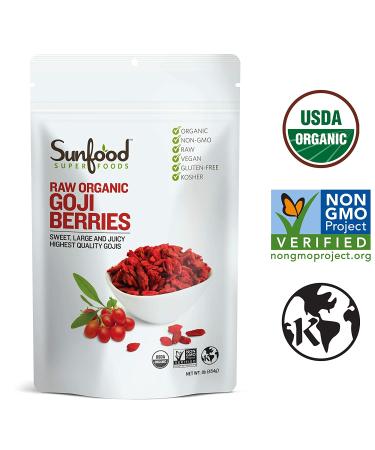 Sunfood Organic Sun-Dried Goji Berries 1 lb - Superfood Antioxidants, Vegan, Non-GMO - Buy Online on GoSupps.com
