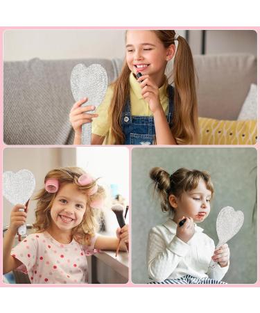 Bling Rhinestone Heart Shaped Handheld Mirror Set - Silver (2 Pcs) | Cute Decorative Cosmetic Mirrors for Women & Girls | Portable Travel Makeup Mirrors - Buy Online on GoSupps.com