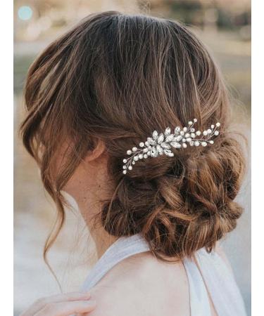 Catery Crystal Bride Wedding Hair Comb | Silver Bridal Hair Piece with Pearl Clips for Women & Girls - Buy Online on GoSupps.com