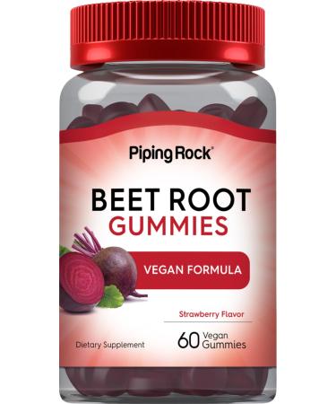 Piping Rock Beet Root Gummies | 60 Count | with Nitrates and Black Pepper Extract | Nitric Oxide Supplement | Strawberry Flavor | Vegan Non-GMO Gluten Free