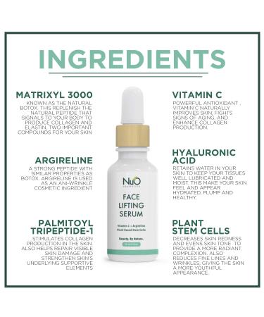 Nourish and Lift with nuorganic Face Lifting Serum - Plant Stem Cells & Matrixyl 3000 - Vegan & Cruelty Free - 1fl Oz - Buy Online on GoSupps.com