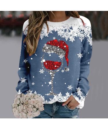 Women's Christmas Snowman Penguin Print Sweatshirt - Blue | Cute O-Neck Raglan Top Pullover for Winter | Comfy & Warm Xmas Jumper | Loose Tunic Sweater - Size M - Buy Online on GoSupps.com