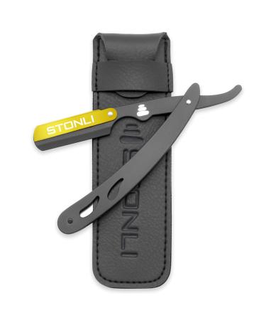 STONLI Cut Throat Razors - Straight Razor with Matte Black Finish Professional Barber Razor - Premium Quality Single Blade Shaving Razor for Moustache and Beard - Pouch Included (Black & Gold)