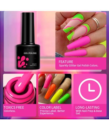 Neon Pink Gel Nail Polish Hot Pink Gel Polish Bright Pink Long Lasting Soak Off U V LED Nail Lamp Gel Polish Nail Art Manicure Salon DIY Home(7ml) (Green) - Buy Online on GoSupps.com
