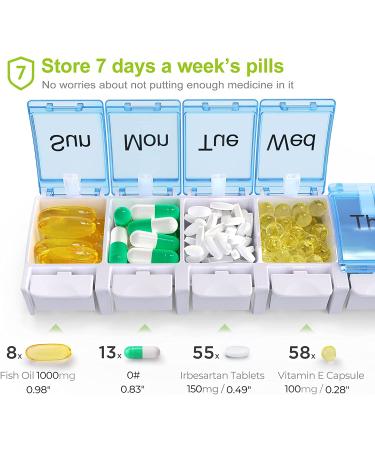 AUVON Weekly Pill Organizer Arthritis Friendly - 7 Day Spring Open Design, Large Compartment - Blue - Buy Online on GoSupps.com