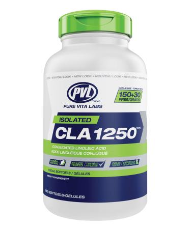 PVL Isolated CLA 1250 Weight-Loss Supplement Stimulant-Free Fat Burner and Metabolism Booster Diet Pills for Lean Muscle Tone Bonus Size 150 + 30 Free Softgels