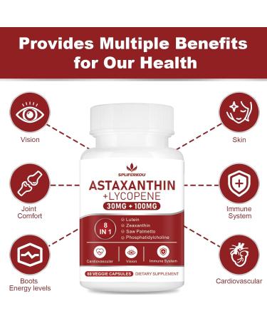 Spliferkou Astaxanthin and Lycopene 70mg Astaxanthin Supplement with Phosphatidylcholine Lutein and Zeaxanthin Powerful Antioxidants Supplement (180 Capsules) - Buy Online on GoSupps.com