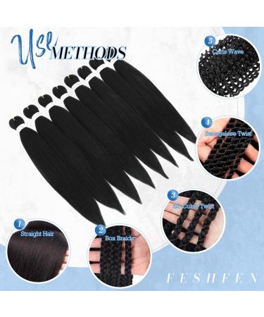 Feshfen Pre Stretched Hair Extensions for Braids - 65 cm 8 Pack Yaki Texture Synthetic Hair Darkest Brown (4#) - Easy Braiding - Buy Online on GoSupps.com