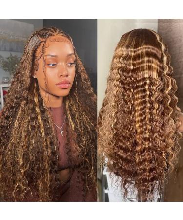20 Inch Ombre Highlight Lace Front Curly Wig 4/27 150% Density Honey Blonde Human Hair - 13X4 HD Lace Frontal, Pre Plucked with Baby Hair - Buy Online on GoSupps.com