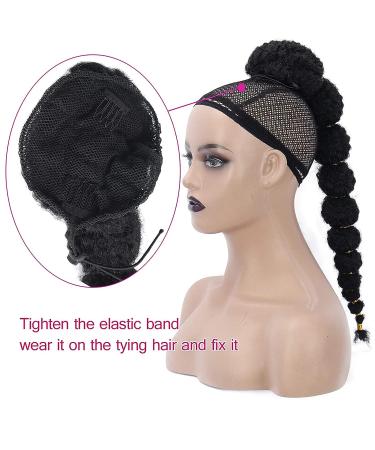 Oseti Long Black Braided Afro Puff Drawstring Ponytail Extension for Black Women - Kinky Curly Lantern Clip-In Hairpiece (1B) - Buy Online on GoSupps.com