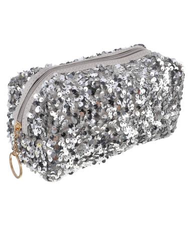 Lurrose 1 x Square Storage Bag for Women Portable Cosmetic Bag Travel Toiletry Bag Silver 19X10CM