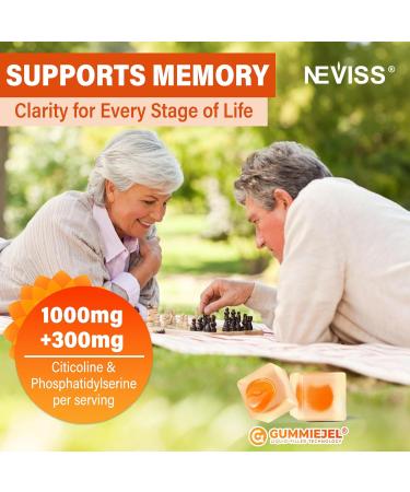 Citicoline 1000mg, CDP Choline Gummies & Phosphatidylserine 300mg, Brain Supplement for Memory and Focus w/ Lion's Mane Mushroom, Omega-3, Methylfolate, Vitamin B6 & B12, Vegan Non-GMO,Sugar Free,60ct - Buy Online on GoSupps.com