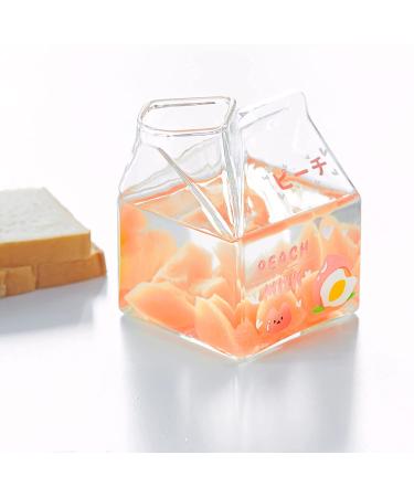Kawaii Glass Milk Carton Cup - 12 Oz Clear Cute Mini Creamer Pitcher - Microwavable - Peach Color - 1Pcs - Buy Online on GoSupps.com