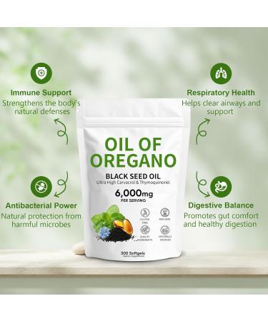Oil of Oregano 6 000mg with Black Seed Oil Oregano Oil Capsules Organic with Carvacrol & Thymoquinone 2-in-1 Formula for Immune Support & Digestive Health Non-GMO & Gluten Free 300 Softgels (1) - Buy Online on GoSupps.com