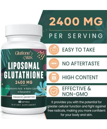 2400MG Liposomal Glutathione - Max Absorption Antioxidant Supplement with Hyaluronic Acid & Resveratrol | Non-GMO Energy Boost | 60 Softgels - Buy Online on GoSupps.com