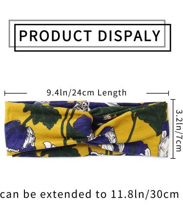 KAVYA Wide Headbands for Women's Hair Headband Soft Head Bands Adult Women Hairband Turban Flower Cotton Head band Everyday Yoga Sport Fitness Yellow blue white rose - Buy Online on GoSupps.com