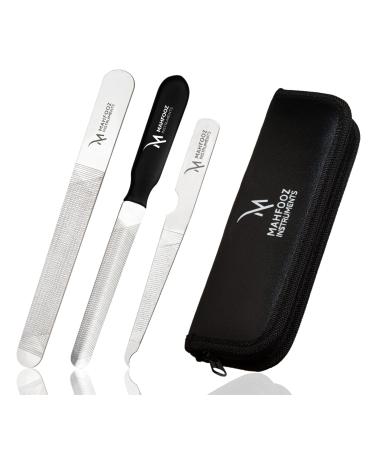 Nail Files Set of 3 Pieces Stainless Steel Double-Sided for Fingernails and Toenails Manicure and Pedicure Tools