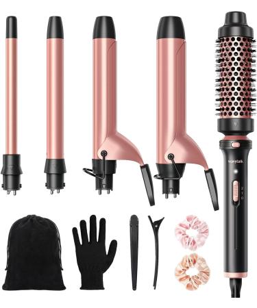 Wavytalk 5 in 1 Curling Iron,Curling Iron Set with Heated Round Brush and 4 Interchangeable Ceramic Curling Wand(0.5”-1.25"), Instant Heat Up,Dual Voltage Hair Curler
