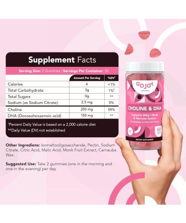 GOJOY NATURALS Prenatal Choline & DHA Gummies - Preconception to Postnatal Gummy Vitamin Supplement for Pregnant Women - Sweetened with Monk Fruit - 3rd Party Tested - Non GMO Gluten Free Vegan - Buy Online on GoSupps.com