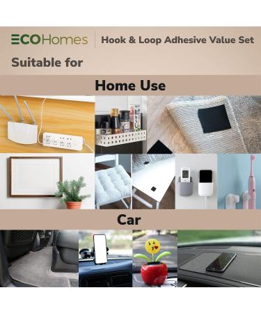 ECOHomes Hook and Loop Tape Set | Interlocking Fasteners for Sewing, Mounting & Fastening | Includes 1 Roll, 8 Strips, 220 Self Adhesive Dots | Black Fabric Tape - Buy Online on GoSupps.com