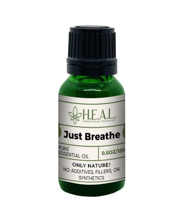 H.E.A.L. Just Breathe Essential Oil Blend 100% Pure Aromatherapy Oil with Eucalyptus Peppermint Tea Tree & Citrus for Diffusers & DIY Blends 0.5oz