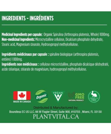 Plantvital Organic Spirulina Tablets (120 Tablets) 1000mg Per Tablet - Mega Source of Chlorophyll Protein. Vitamins/Minerals Antioxidant Rich Superfood. Vegan Non-GMO Gluten Soy Dairy Free! Made in Canada 120 count (Pack of 1) - Buy Online on GoSupps.com