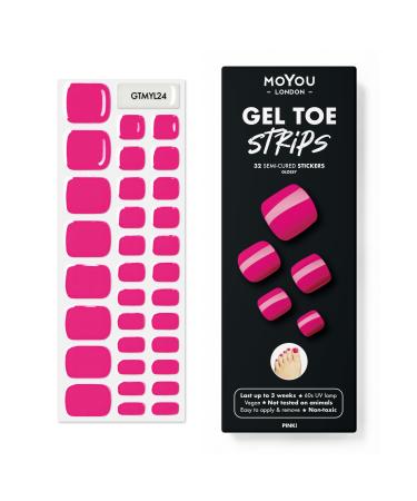 MOYOU LONDON Semi-Cured UV Gel Strips - 20 Pack - Gel Nail Foils UV Curing for Salon Quality Manicures - PINK!