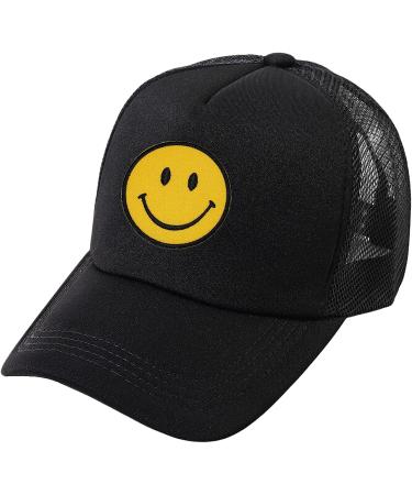 Lycycse Smile Face Trucker Hat - Retro Mesh Baseball Cap with Smile Patch - Neon High Crown Y2K Hat for Men and Women - Black - Buy Online on GoSupps.com