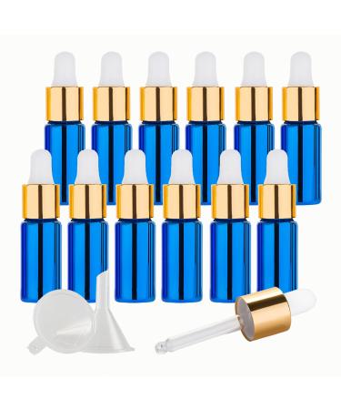 Tianzd 24 pieces 5 ml of empty chrome blue drip bottle Pipette bottles with glass pipette 5ml glass bottle with a drip pipette with gold screw cap for perfume oils essential oils blue 5 ml