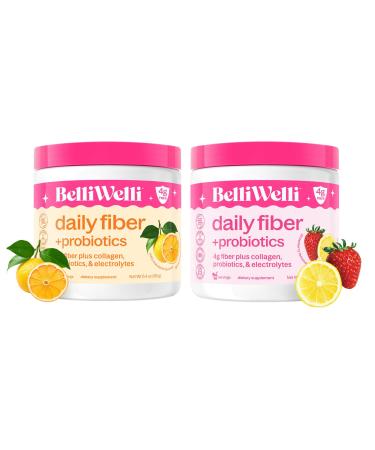 Daily Fiber Supplement Bundle with Collagen Probiotics & Electrolytes Strawberry Lemonade & Orange Yuzu Mandarin Flavors Supports Digestive Health Gut Balance & Debloating 32 Servings