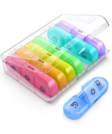 AUVON Weekly Pill Organizer 3-Times-A-Day, Portable 7 Day Pill Box Case with Large Separate Compartments to Hold Medication, Vitamins, Fish Oil and Supplements Clear