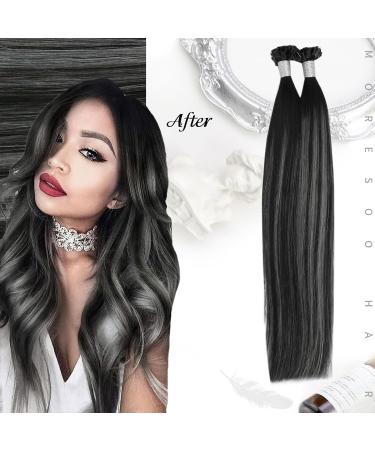 Moresoo Real Hair Extensions 50cm - Black & Silver U-Tip Keratin Bondings | Hot Fusion Hair Extensions - Buy Online on GoSupps.com